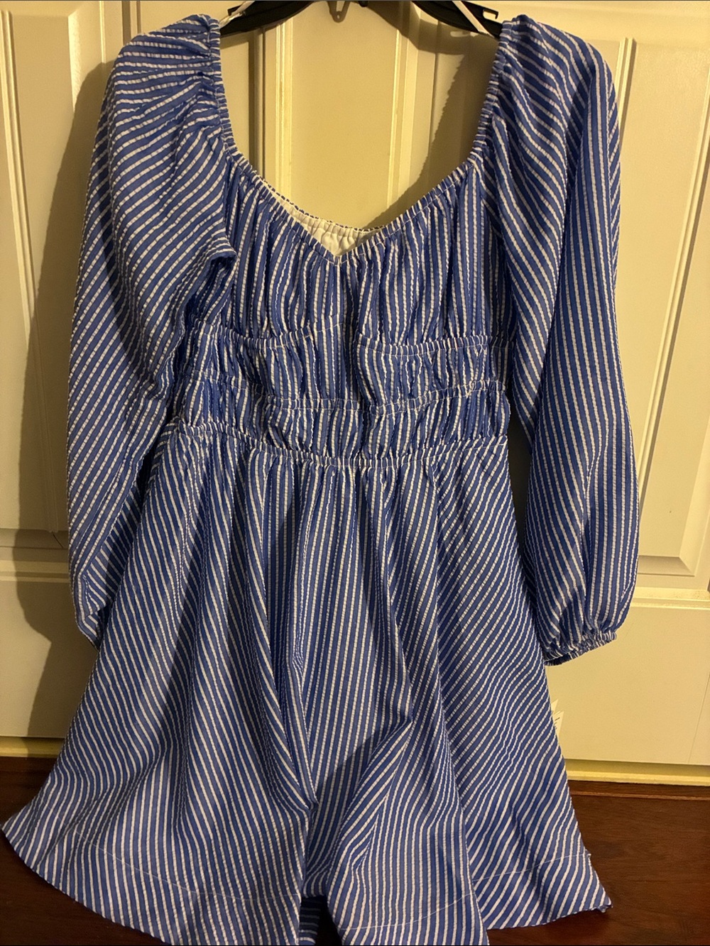 Julian Taylor Blue and White Striped Smocked Waist Peasant Dress size 8